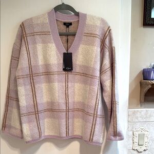 RAILSColleen lilac plaid V-Neck Sweater in Lavender and Cream